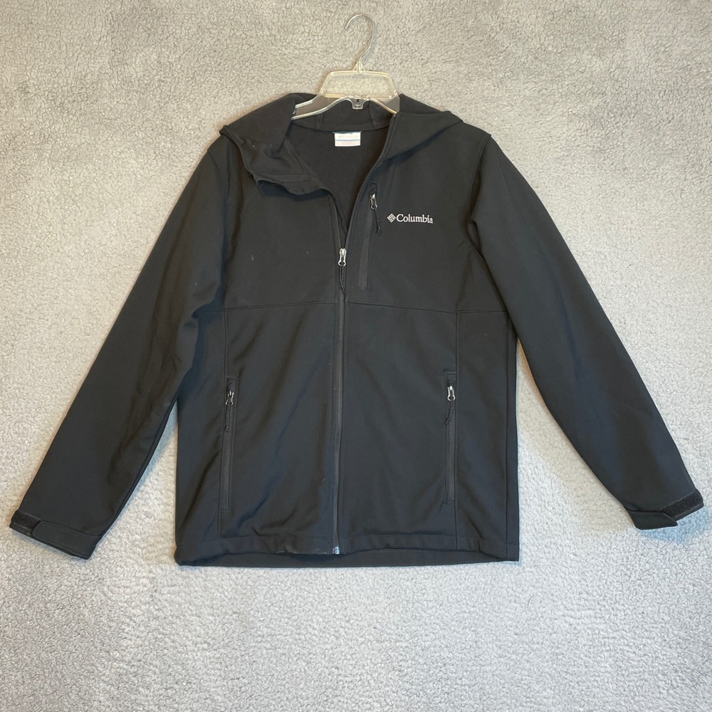 Columbia Softshell Jacket Mens M Black Full Zip Hooded Outdoor Coat